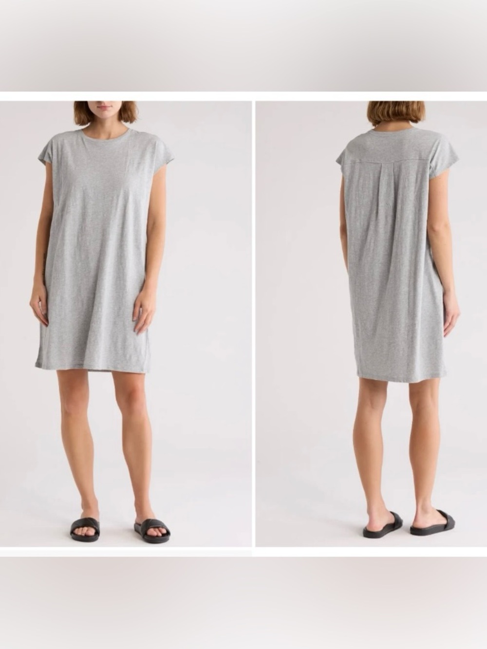 NWT Eileen Fisher Boxy Organic Cotton T-Shirt Dress Gray Dark Pearl L Relaxed